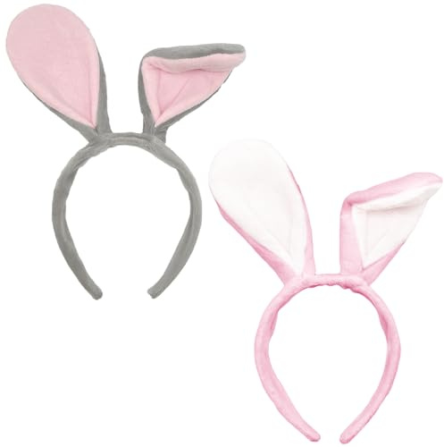 UILYNIU 2 Stück Hasen Haarreif mit Hasenohren Stirnband für Kinder Frauen Plüsch Hase Ohren Haarbänder Oster Hasenohren Bunny Zubehör Tier Kostüm Set für Oster Halloween Mottopart Karneval Party