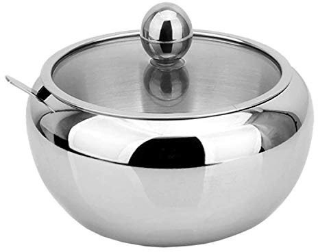 Mingsway Large Sugar Bowl, Glass with Clear Lid and Spoon,Also for Salt,Spices,Nuts, Candy