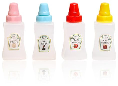 PMTFUMY 4PCS Mini Ketchup Bottles,23ml Leakproof Sauce Squeeze Bottles with Screw Cap, Portable Condiment Containers for Salad Dressing, Soy Sauce, Honey & More