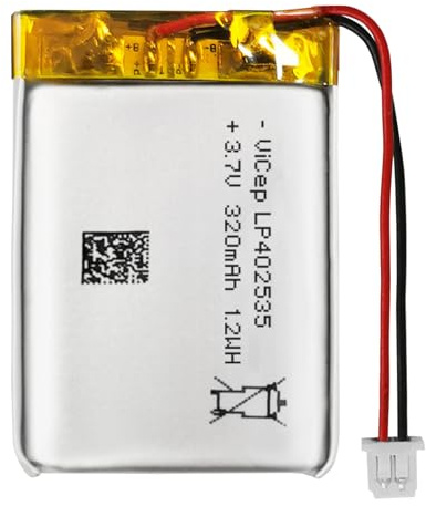 ViCep 3.7V Lithium Polymer Battery 320mAh 402535 Rechargeable with Wires and Molex 2-Pin Connector for Bluetooth Speaker and Wireless Device- Confirm Size & Polarity Before Purchase