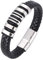 Aotiwe Bracelet Men Chain, Armband Silber Zart Schwarz Leder Geflochtene Kordel Mit Magnetschnalle Im Schlichten Stil aus Stahl 16.5cm