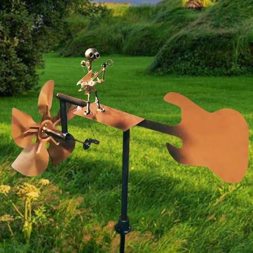 Metal Guitar Player Windmills, Handemade Metal Guitar Windmills, Guitars Player Windmill for Guitar Lovers, Rock Band Windmill for Yard Lawn Garden Patio Deco (1pcs)