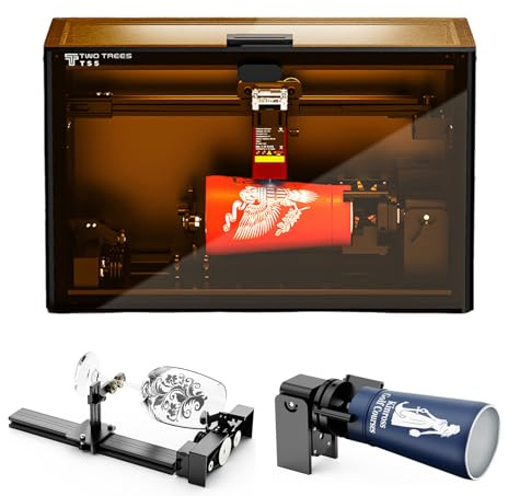 Twotrees TS5 Graveur laser rotatif pour bouteilles en verre, machine CNC pré-assemblée pour la gravure d'objets ronds sur bois, métal, verre