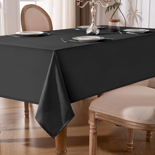Tischdecke Abwaschbar Schwarz – 140x200cm Tischtuch aus Polyester in Leinenoptik, Wasserabweisend mit Lotuseffekt, Kratzfest und Pflegeleicht für Wohnzimmer, Esszimmer, Balkon & Garten