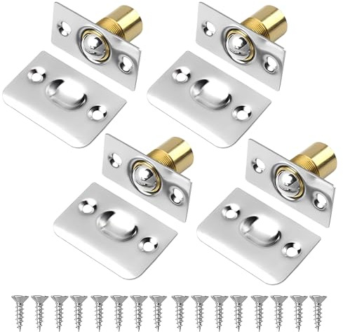 4 Pack Roller Door Catches for Internal Doors, Stainless Steel Ball Door Latch Heavy Duty, Door Latches Adjustable Spring for Cupboard Closet Top of Door