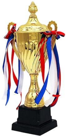 PawwJoy Lot de 12 Coupe Trophée Récompense avec Ruban, 19 à 23 cm, pour Compétition de Football, Célébration en Classe, Souvenir- T140c