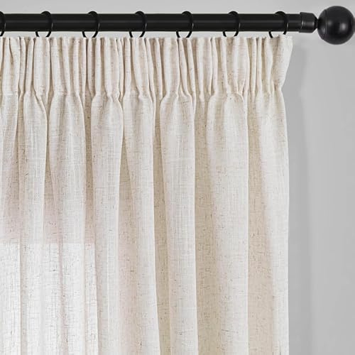 Vorhänge mit kräuselband Haken Beige Leinen-Gardinen Halbtransparent Wohnzimmer Modern Schlafzimmer Vorhang Schienensystem Lichtdurchlässig Gardine Boho Deko Skandinavischer Stil 140x225 cm 2er set
