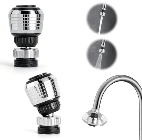 XRVRILE 2 Stück Perlatoren für Wasserhähne, Wasserhahn Adapter Wasserhahn Aufsatz Schwenkbar für Küche, Schwenkbarer Brauseeinsatz mit 2 Modi Strahlregler Wassersparer Silber