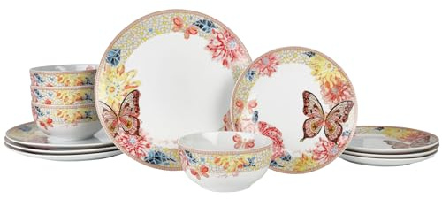 Dolly Parton 12 Piece Jeweled Mosaic Butterfly Dinnerware Set Porcelain Dinner Plates, Salad Plates, Bowls, Service for 4, Microwave Dishwasher Safe
