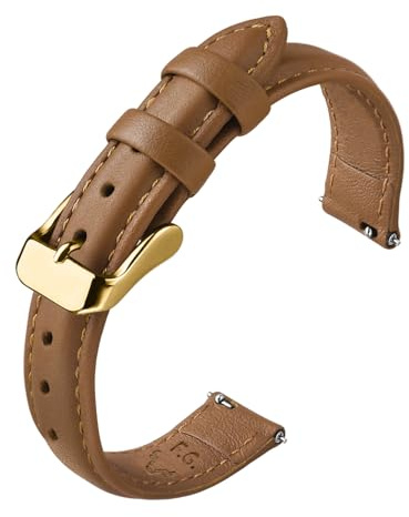 12 Farben Uhrenarmband 16mm Lederarmband für Smartwatch Universal-Uhr | Schnellverschluss Vintage Ersatzrmbänder mit Edelstahl Schließe,Uhr Zubehör für Herren Damen,Karamellbraun+Golden Schnalle
