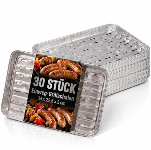 Ultiness Einweg-Grillschalen aus Aluminium 34 x 22,5 x 3 cm mit, 30 Stück