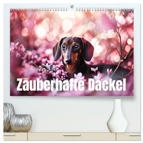 Zauberhafte Dackel (hochwertiger Premium Wandkalender 2026 DIN A2 quer), Kunstdruck in Hochglanz: Dackel und Blumen: Eine harmonische Liaison im Kalenderformat (CALVENDO Tiere)