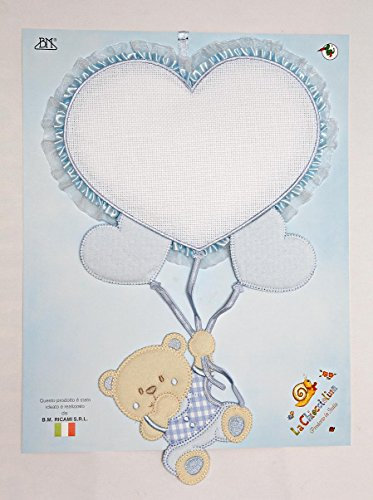 fiocco nascita palloncino cuore azzurro e orsetto da ricamare