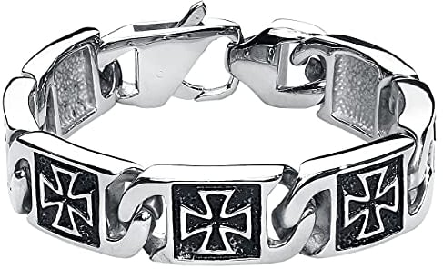etNox hard and heavy Iron Cross Männer Armband silberfarben Edelstahl Rockabilly, Rockwear