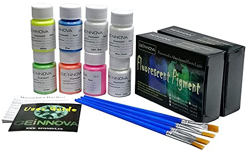 GEiNNOVA Leuchtende Farbe, nachleuchtende Paste, fluoreszierende Farbe, Set mit 8 Stück, für Party/Wand/Flasche/Glasdekor, Graffiti, leuchtende Kunstpigmente