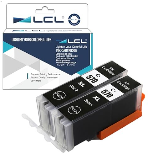 LCL PGI-570XL Ink Cartridge Replacement for Canon PGI-570 PGBK PGI-570XL | PGI-570XLBK Canon PIXMA MG5750 MG5751 MG5752 MG5753 - MG7750 MG7751 MG7752 MG7753 TS5050 TS5051 TS5053 (2 PGBK)