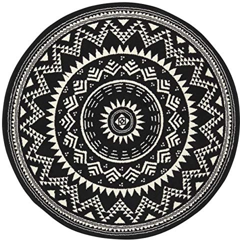 Hanse Home Teppich Valencia Rund – Mandala Teppich Kurzflor Modern Vintage Teppiche für Esszimmer, Wohnzimmer, Kinderzimmer, Flur, Schlafzimmer, Küche – Schwarz Creme ø140cm