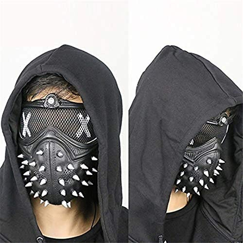 Gshy Métal Clouté Steampunk en Cuir Masque Hommes Demi Visage Masque Airsoft Vent Cool Punk Rivets Mascarade Halloween Party Cosume Masque en Cuir Noir