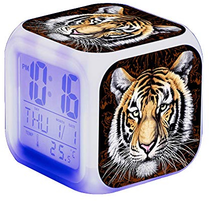Tiger Wecker Digital Kinder Beleuchteter LED Night LCD Uhr Wake Up Wecker Geschenk für Jungen Mädchen,80x80x80cm (H)