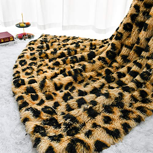HOMORE Couverture pelucheuse à imprimé léopard en Fausse Fourrure Douce pour canapé, Chaise, canapé, Lavable et légère, 127 x 152,4 cm, Kaki