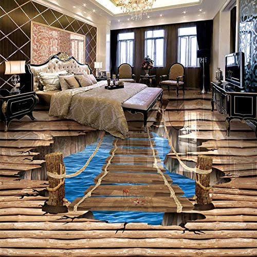 Modern Creative 3D Stereo Wood Bridge Photo Mural Wallpaper Sticker Bedroom Study Living Room 3D Floor Tile PVC Vinyl Home Decor-150 * 105cm