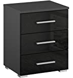 Rauch Möbel Base Nachttisch Nachtkommode, Grau metallic/Hochglanz Effektgrau, Schwarz, 3 Schubladen, BxHxT 40x52x40 cm