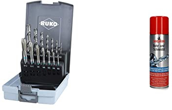 Ruko 245048RO Maschinengewindebohrer Satz HSS DIN 371/376, 14-teilig & NIGRIN Bohr- und Schneideöl, 250 ml, hochdruckstabiles, silikonfreies Schmiermittel, mindert sichtbar den Verschleiß