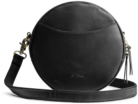 S-ZONE Damen Leder Umhängetaschen Trendige Runde Shopper Schultertasche Runde Designer Geldbörsen Datingstasche Tragetasche