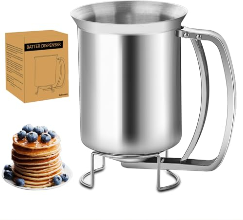 Batter Separator 680ML, MKNZOME Stainless Steel Pancake Dispenser with Stand Whipped Cream Dispensers Cupcakes Pancakes Cookie Cake Waffles Batter Dispenser Kitchen Baking Tool