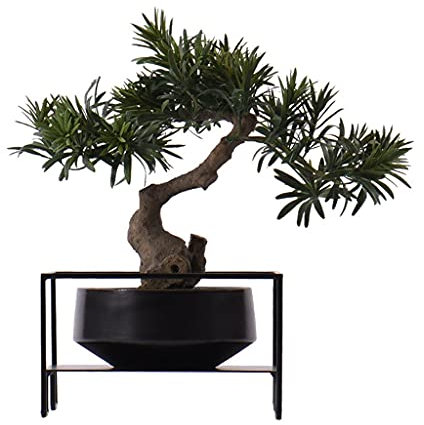 Künstlicher Bonsai Künstlicher Bonsai-Willkommens-Kiefer-Wohnzimmer-Fälschungs-Baum-Dekoration-Silikon-Nadel-Blätter-Keramik-Blumentopf-Metallrahmen-Heimbüro-Dekoration Künstliche Zimmerpflanzen im To