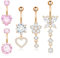 Hebterrka Piercing de nombril en acier inoxydable chirurgical pour femme - Avec cœur, fleur, papillon, or rose - 14 g