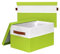 BinWhiz Pack of 2 Large Storage Boxes with Lids, Foldable Storage Boxes for Shelves, Fabric Storage Boxes With Leather Handle, Decorative Storage Box for Clothes, Books, 38x28x24 cm (White & Green)