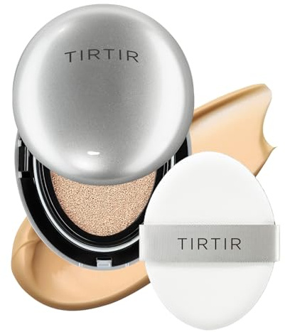TIRTIR Mask Fit Aura Glow Silver Cushion Foundation | Semi-glow Finish, Natural Coverage, Moisturizing, Lightweight, Korean cushion foundation (#27N Camel, Full Size, 0.63 Fl Oz)