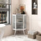 HAINEW Eckschrank Badezimmerschrank Aufbewahrungsschrank mit Glastür und Metallrahmen, Moderner Badschrank Hochschrank Badmöbel für Küche Bad, 56,5×42,5×80cm (Weiß)