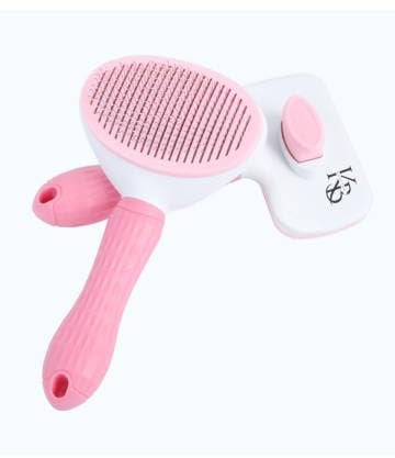 Kbeltah Grooming Comb,Self Cleaning Cat and Dog Slicker Brushes with Smooth handle,Pet Grooming Tool with Cleaning Button Shedding Tools, Clean Tangled Brush (Pink)