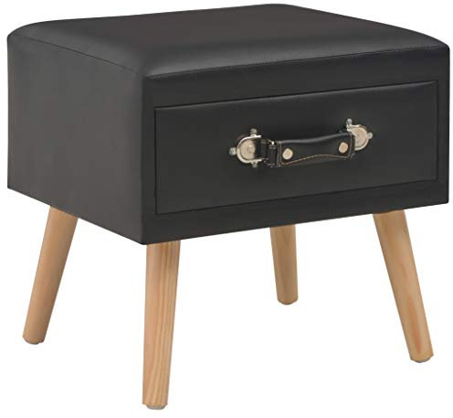 Brokky Nachttisch Night Stand Nachttischschrank Beistelltisch Bedside Table Nachtschrank Schwarz 40 x 35 x 40 Kunstleder