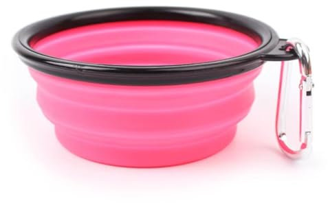 Ciotole per Cani da Viaggio 450 ml, Ciotola Pieghevole per Cani Acqua e Crocchette, Realizzata in Silicone Ciotola Portatile con Moschettone, Accessori Cane e Gatto (Rosa)