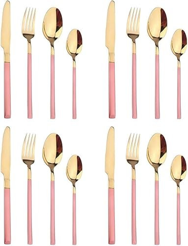 Juego de cubiertos de acero inoxidable de 16 piezas, cuchillo, tenedor, cuchara y cucharilla de acero inoxidable 18/8, juego de cubiertos de plata for 4, pulido espejo.
