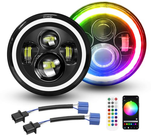 Willpower 7 Zoll Einbauscheinwerfer Rund 50W 5000lm Weiß, RGB DRL | LED Strassenlampe 6000K Weiß, IP66 Wasserdicht, Flutlichter für Schulstraße Parkplatz Hof Platz Garage Garten
