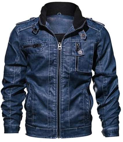 Giacca di Pelle Uomo, Giacca Uomo in Ecopelle con Colletto Rialzato Giacca Bomber da Uomo con Chiusura Lampo Casual per Motociclisti Giubbotto Chiodo Giacca da Lavoro Giacche da Moto