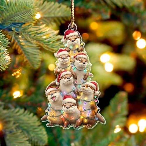 Otter Tree Christmas Ornament, Otters (2D Flat) 3.75 Acrylic Ornament, Gift for Otter Lovers, Forest & Woodland Animal Christmas Ornament for Women, Girls, Family Xmas Tree Hanging Decorations