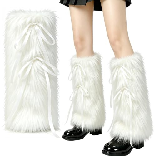 VGMANTA Dambenvärmare av fuskpäls flickor furry fuzzy benvärmare vintervärmare damer för vintervärmare karneval temafest strängar W