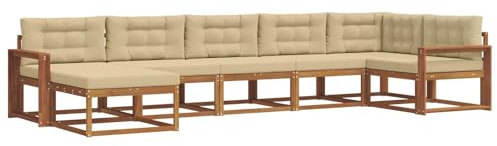 vidaXL Outdoor-Sofagarnitur mit Kissen 7 pcs Natur und Beige, Modernes Akazienholz Outdoor-Sofaset, langlebige Gartenmöbel, Flexible Anordnung für die Terrasse, Bequeme Lounge im Hinterhof