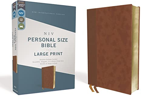 NIV, Personal Size Bible, Large Print, Leathersoft, Brown, Red Letter, Comfort Print