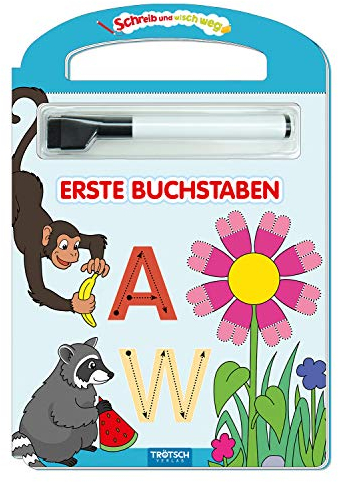 TRÖTSCH - Schreib und wisch weg Erste Buchstaben mit Stift | Übungsheft mit abwischbarer Oberfläche und Stift zum Üben der Buchstaben. Lernheft mit Schritt-für-Schritt-Anleitungen | Ab 4 Jahren