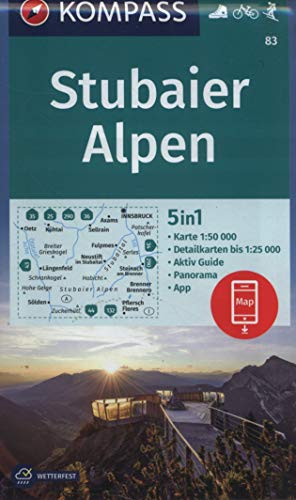 KOMPASS Wanderkarte Stubaier Alpen: 5in1 Wanderkarte 1:50000 mit Panorama, Aktiv Guide und Detailkarten inklusive Karte zur offline Verwendung in der ... Skitouren. (KOMPASS-Wanderkarten, Band 83)