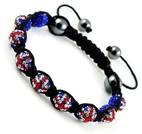 GrassVillage Shamballa Bracelet Union Jack Support Team GB Disco Ball Friendship Bead Unisex Bracelets Crystal Beads