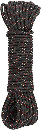 GM CLIMBING 6mm (1/4in) Accessory Cord Rope Double Braid Pre Cut CE UIAA Certified, Black, 50Ft Pre Cut