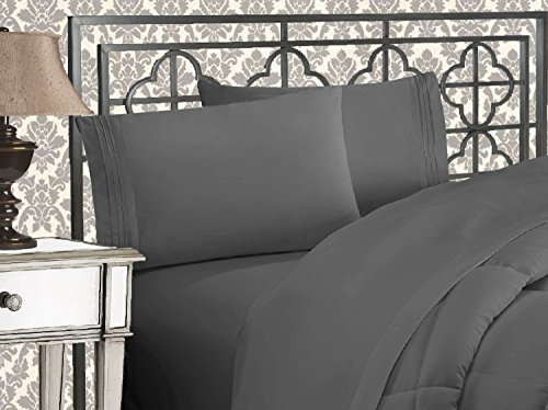 Elegant Comfort Luxuriöses 1500 Premium-Bettwäsche-Set aus Mikrofaser in Hotelqualität, dreireihig, Bestickt, weichstes 4-teiliges Bettlaken-Set, Knitter- und lichtbeständig, Twin/Twin XL, Grau