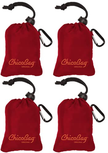 ChicoBag Original kompakte, wiederverwendbare Einkaufstasche mit befestigter Tasche und Karabiner-Clip, perfekt für Shopping, Reisen, Organisation, umweltbewusste, verstaubare Tragetasche, Rot, 4